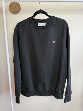MAISON KITSUNÉ Black Crewneck Sweatshirt with Tricolor Fox Emblem